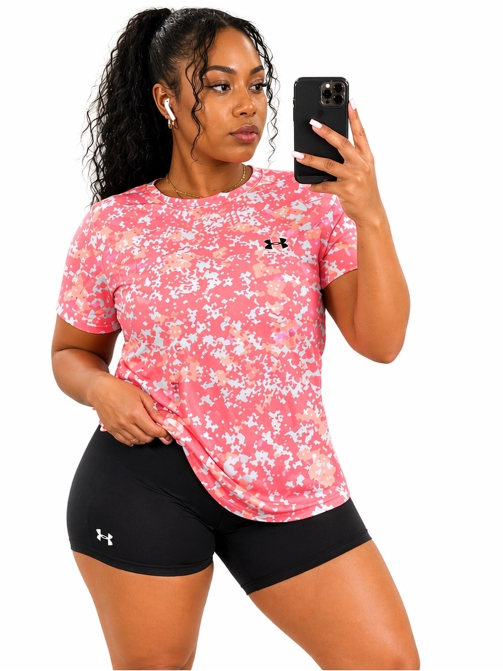 Under Armour Coral Pink & White Stone Washed Short Sleeve Tee Size Med V01